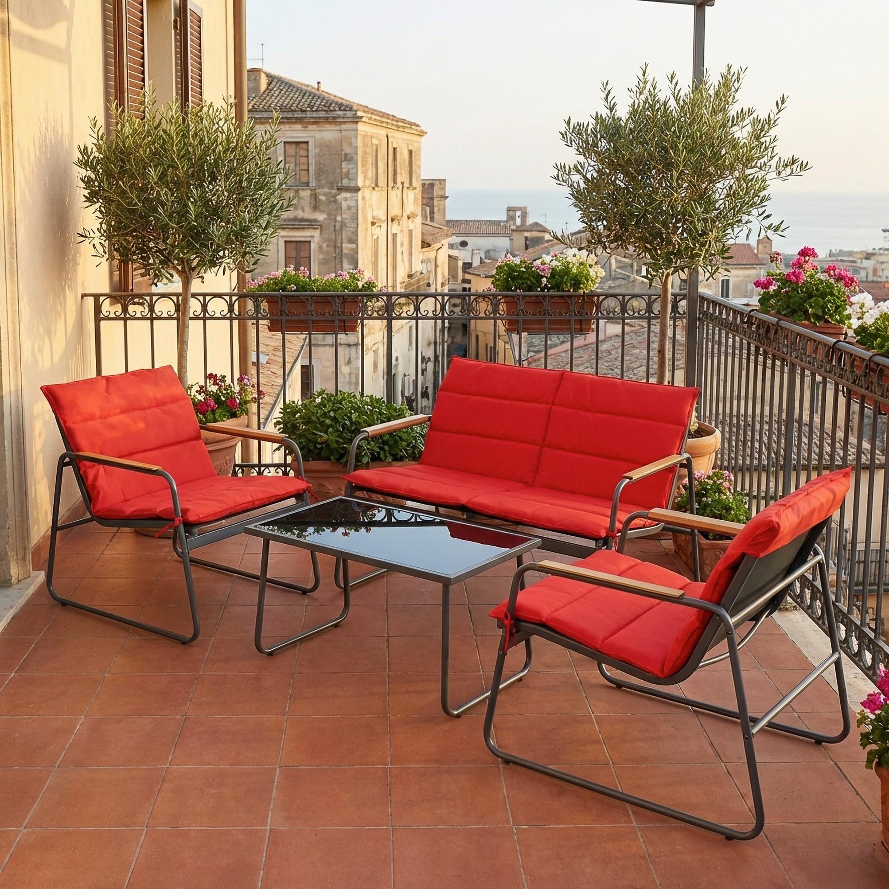 Lounge Garnitura Lexila, Rdeča, Vklj. Podloge, 4-Delno - rdeča/črna, Moderno, kovina/umetna masa - Gardenson