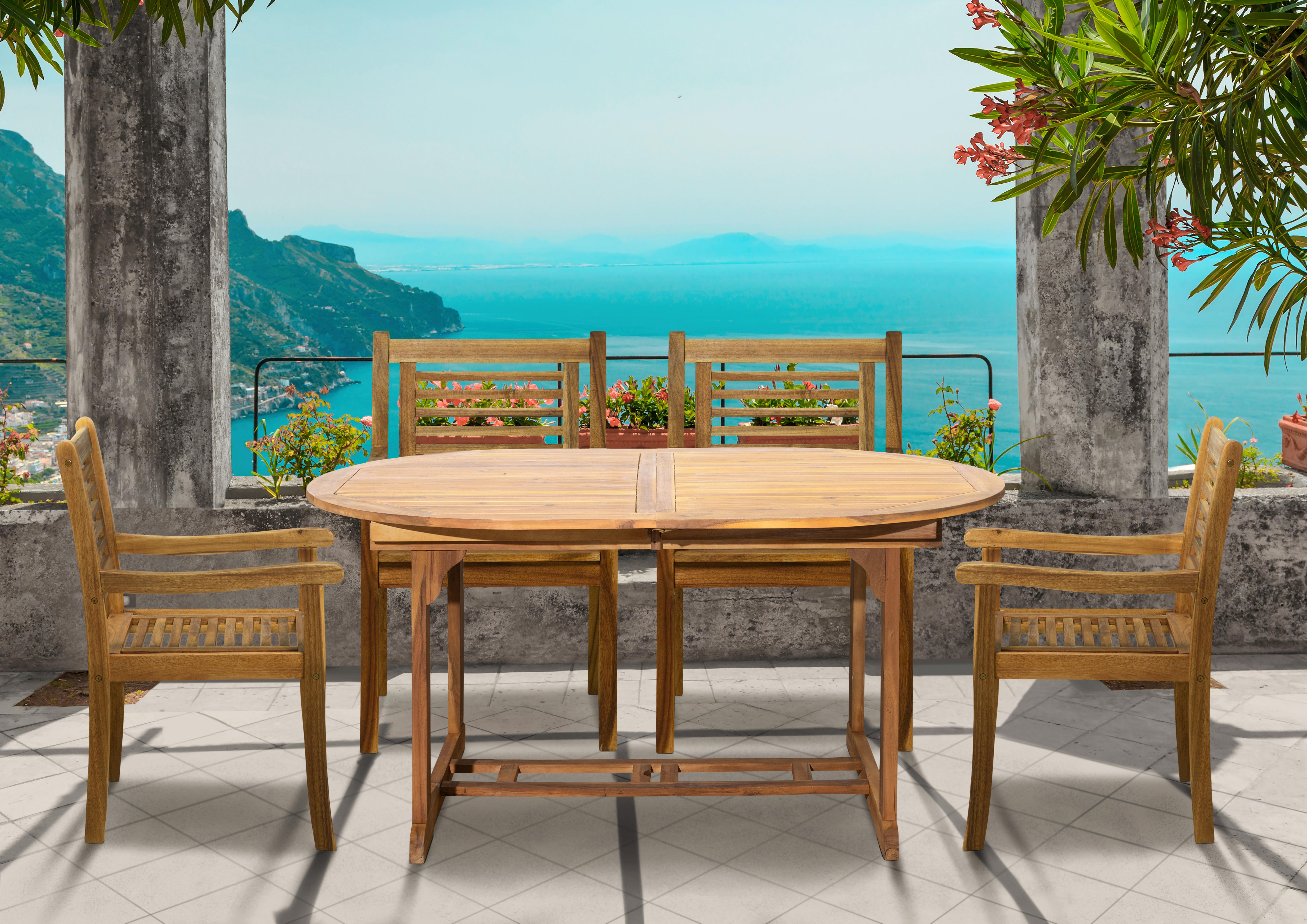 Gartentischgruppe 5-tlg. Naturfarben Akazienholz - Naturfarben, Natur, Holz - Gardenson