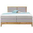 Boxspringbett Eiche Massiv 140x200cm - Eichefarben/Beige, KONVENTIONELL, Holz/Textil (204/140/120cm) - PREMIUM LIVING