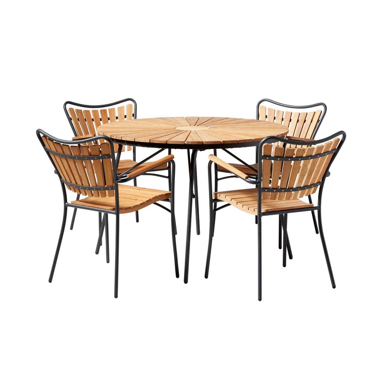 Gartentischgruppe Ellen Anthrazit/Teak - Anthrazit/Naturfarben, Natur, Holz - Gardenson