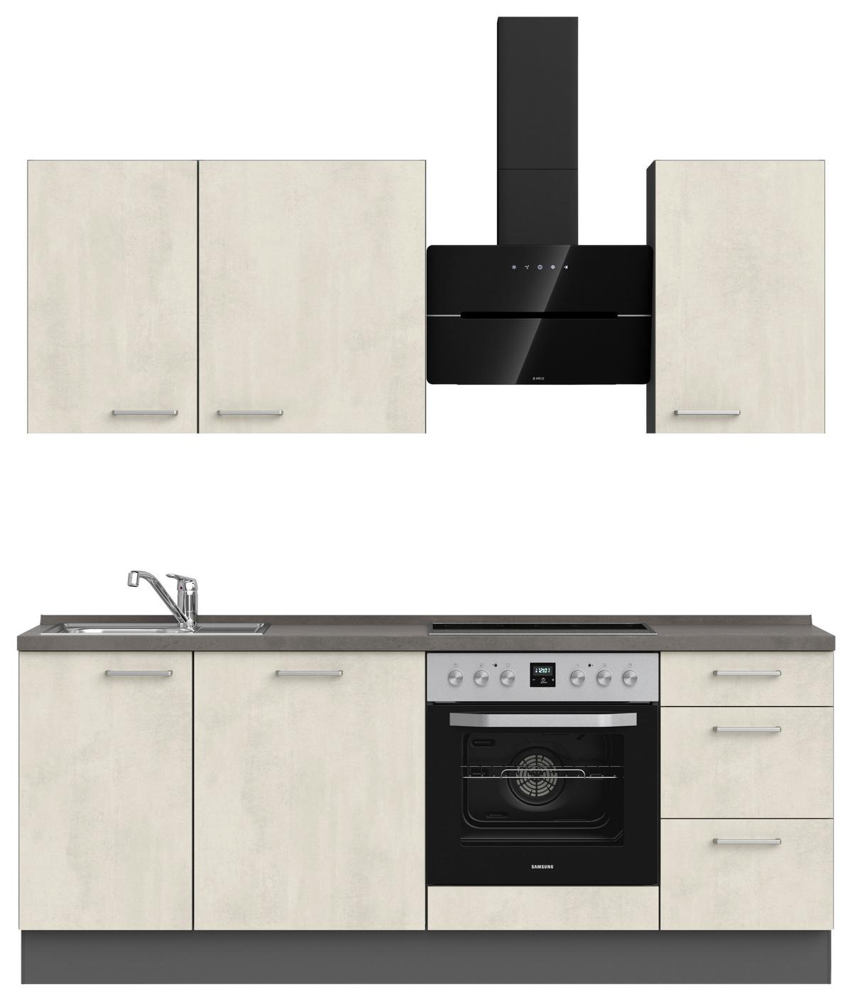 Küchenblock Riva High m. Geräten Weiß - Schieferfarben/Edelstahlfarben, MODERN, Holzwerkstoff/Metall (210cm) - Nobilia