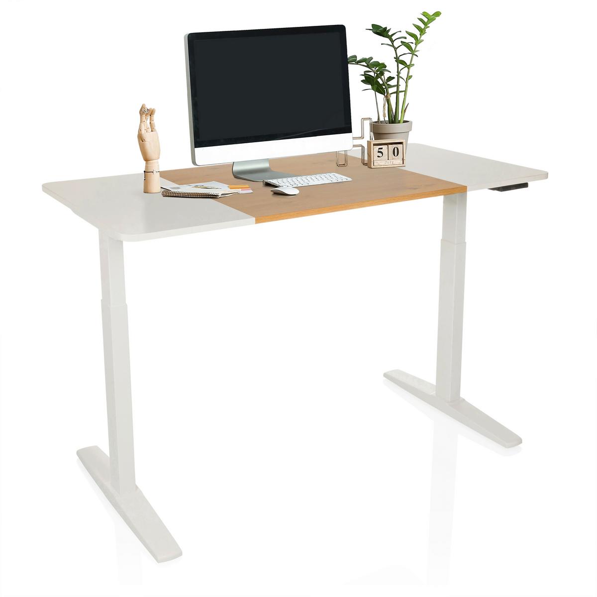 Pisalna Miza Stand T3, Bela, Hrast - barve hrasta/bela, Moderno, kovina/leseni material (140/70/73 - 118cm) - MID.YOU