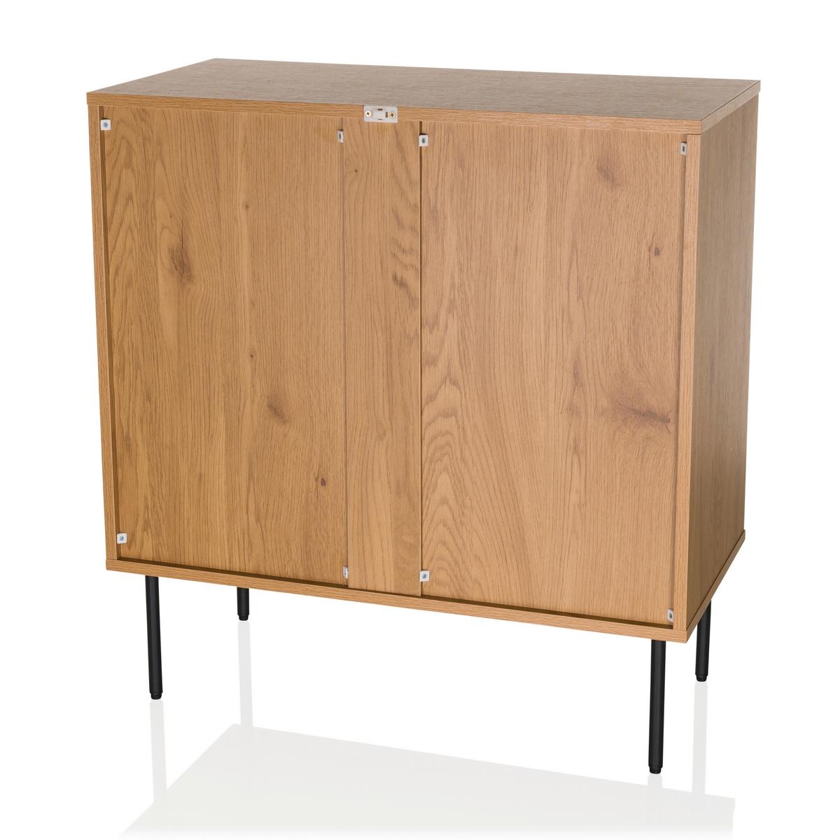 Komoda Linno, Barva Hrasta - črna/barve hrasta, Moderno, kovina/leseni material (80/85/40cm) - MID.YOU