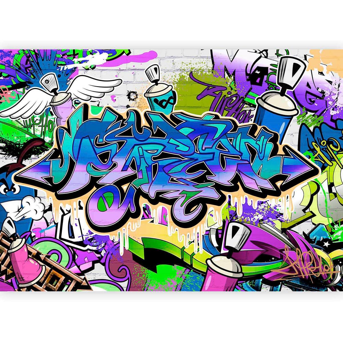 Fototapeta Graffiti, 350x245cm - vijolična/modra, Trendi, tekstil (350/245cm) - artgeist