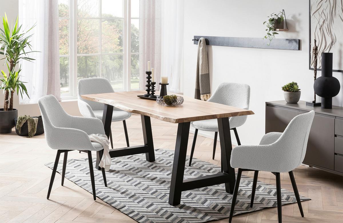 Set Stolov Bouclé, Bela, 2-Delni - črna/bela, Moderno, kovina/tekstil (64/86/59cm) - Livetastic