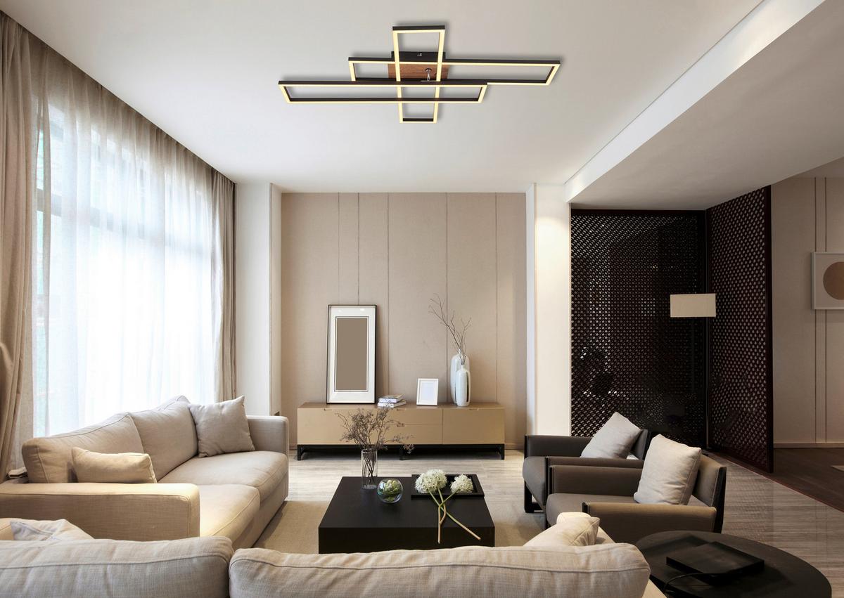 LED-DECKENLEUCHTE 67208-40 DAKARI - Chromfarben/Weiss, Design, Holzwerkstoff/Kunststoff (80/60/10cm) - Globo