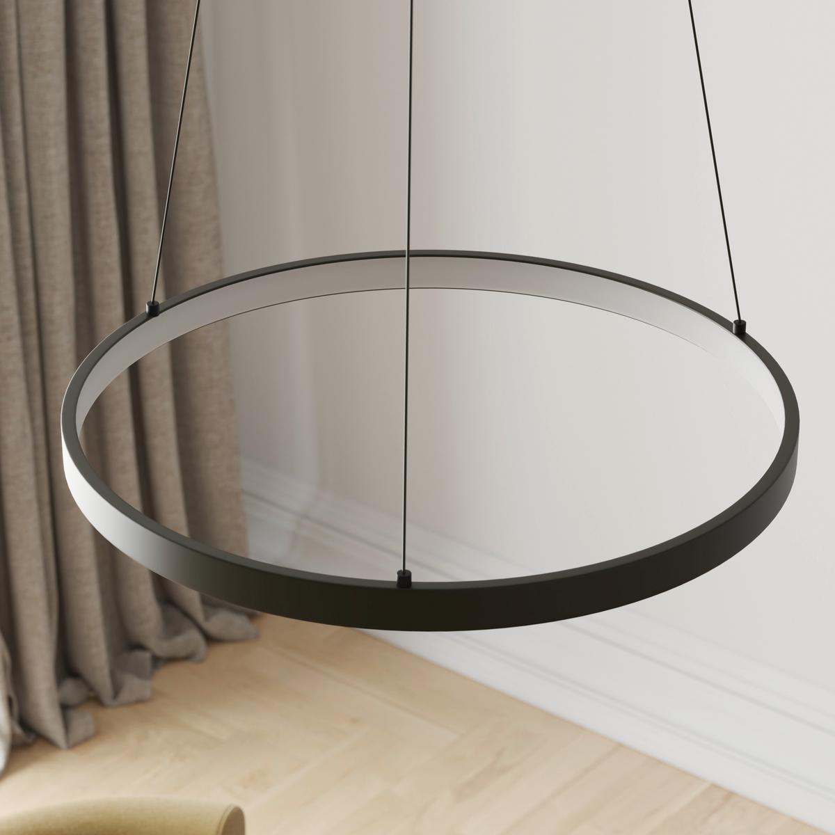 LAMPA WISZĄCA LED 2851-18 HOOP - czarny, Design, tworzywo sztuczne/metal (57/57/40-180cm) - Paul Neuhaus