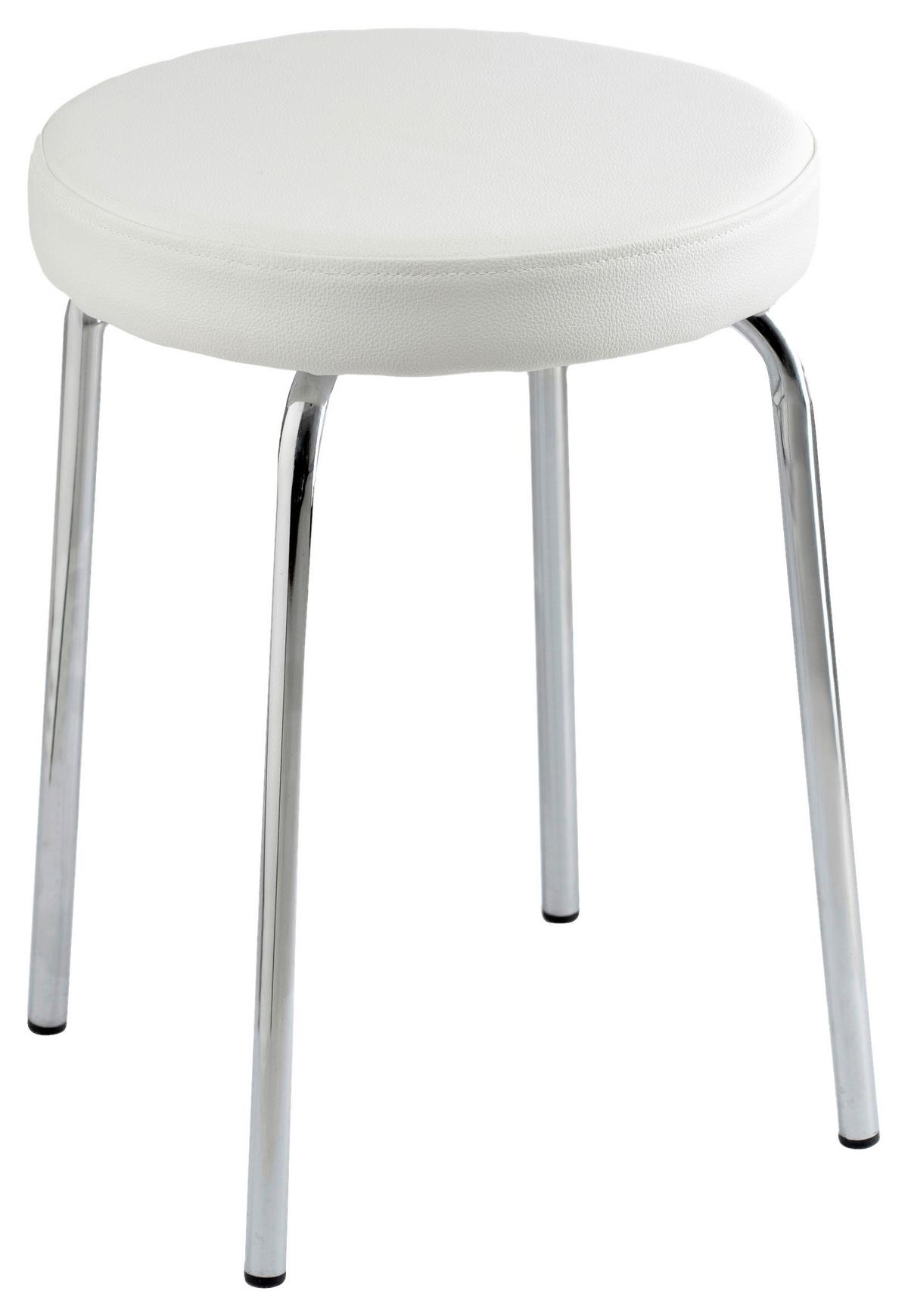 STOŁEK KĄPIELOWY KATHARINA - biały/kolor chromowy, Basics, metal/tkanina (37/49/37cm)