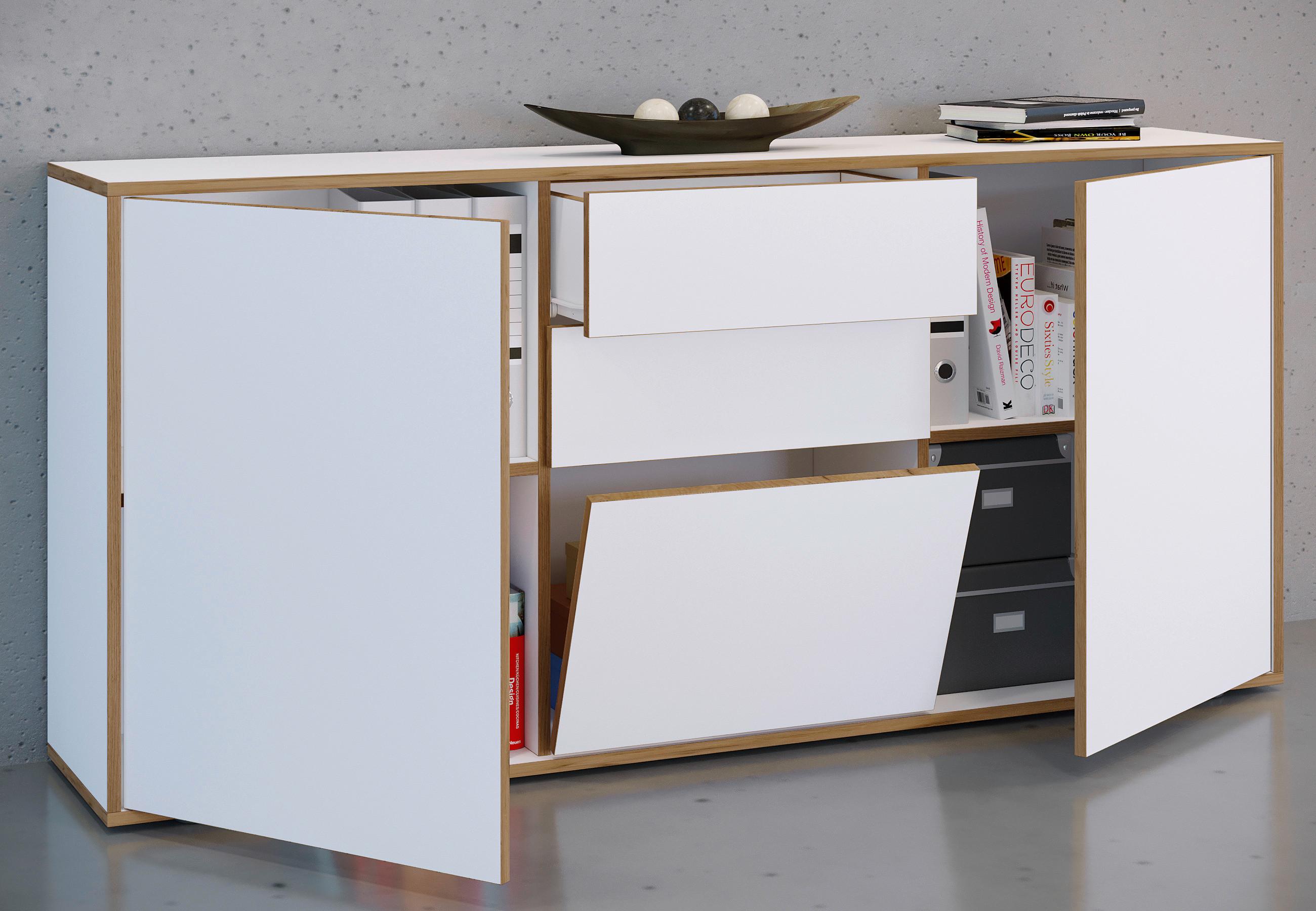 KOMMODE SALIA B160 - Honigeiche/Weiss, Design, Holzwerkstoff/Kunststoff (160/74/33cm) - MID.YOU