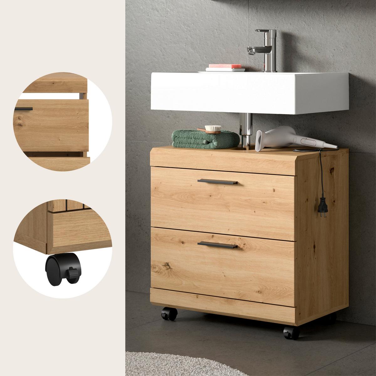 Waschbeckenunterschrank Scout Eiche Artisan - Schwarz/Eiche Artisan, Trend, Holzwerkstoff/Kunststoff (60/60/34cm) - MID.YOU