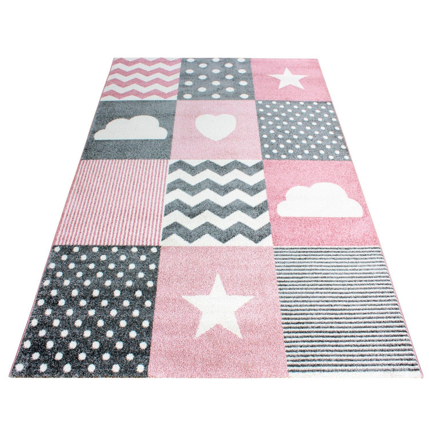 Otroška Preproga Kids, Siva/bela/roza, Ca. 80x150cm - pink/siva, Trend, tekstil (80/150cm) - Ben'n'jen