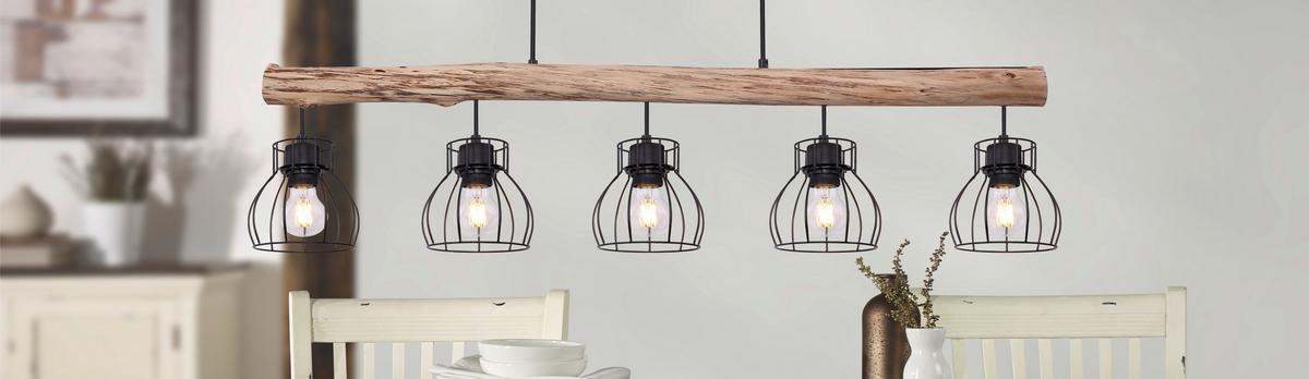 LAMPA WISZĄCA 15326-5NLU MINA *SBM* - kolor naturalny/czarny, Trend, metal/drewno (100/13,6/140cm) - Marama
