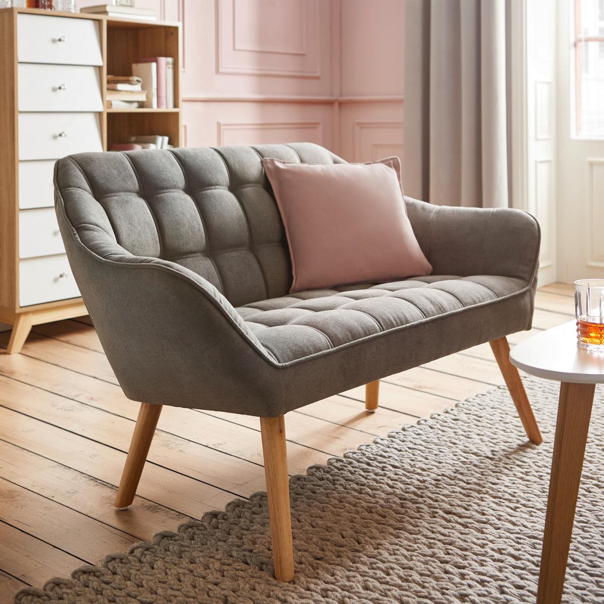 Sofa Monique Grau Velours - Grau, MODERN, Holz/Textil (127/76/74,5cm) - Bessagi Home
