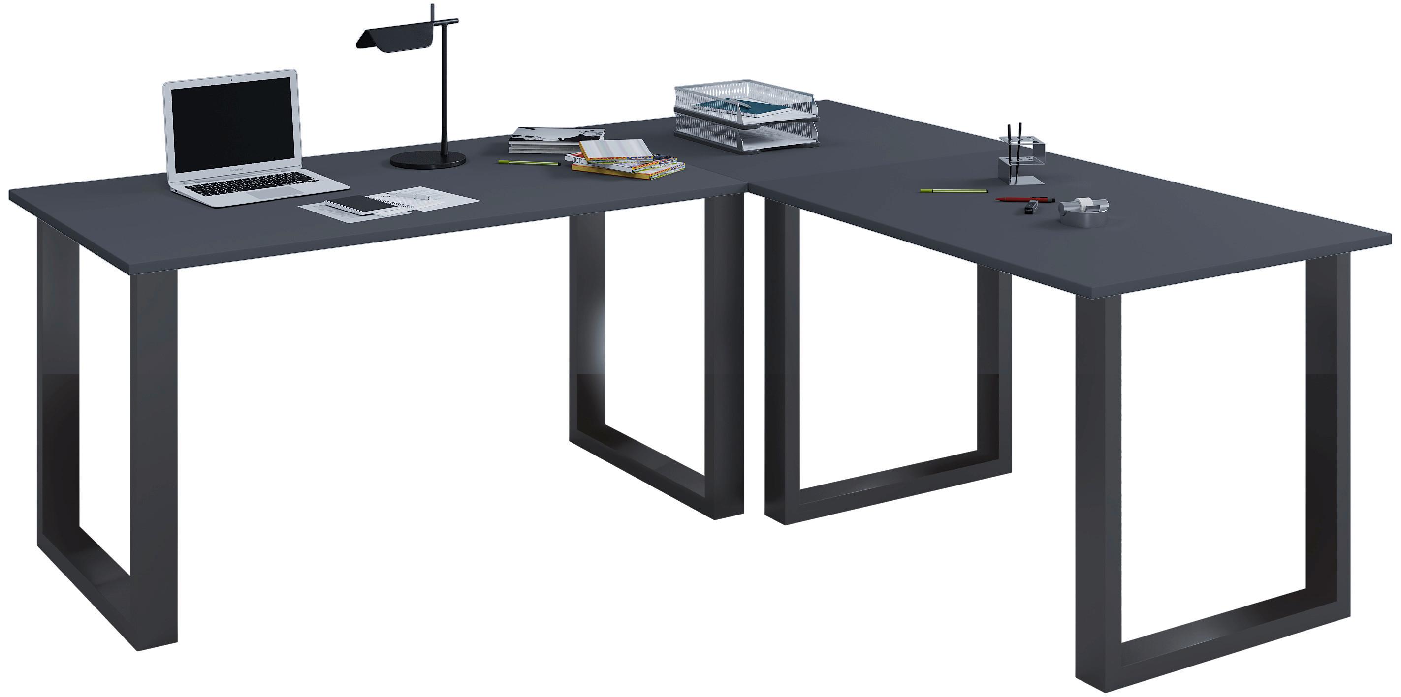 ECKSCHREIBTISCH LONA - Anthrazit/Silberfarben, Design, Holzwerkstoff/Metall (190/130/76cm) - MID.YOU