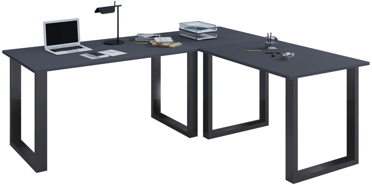 ECKSCHREIBTISCH LONA - Anthrazit/Silberfarben, Design, Holzwerkstoff/Metall (160/130/76cm) - MID.YOU
