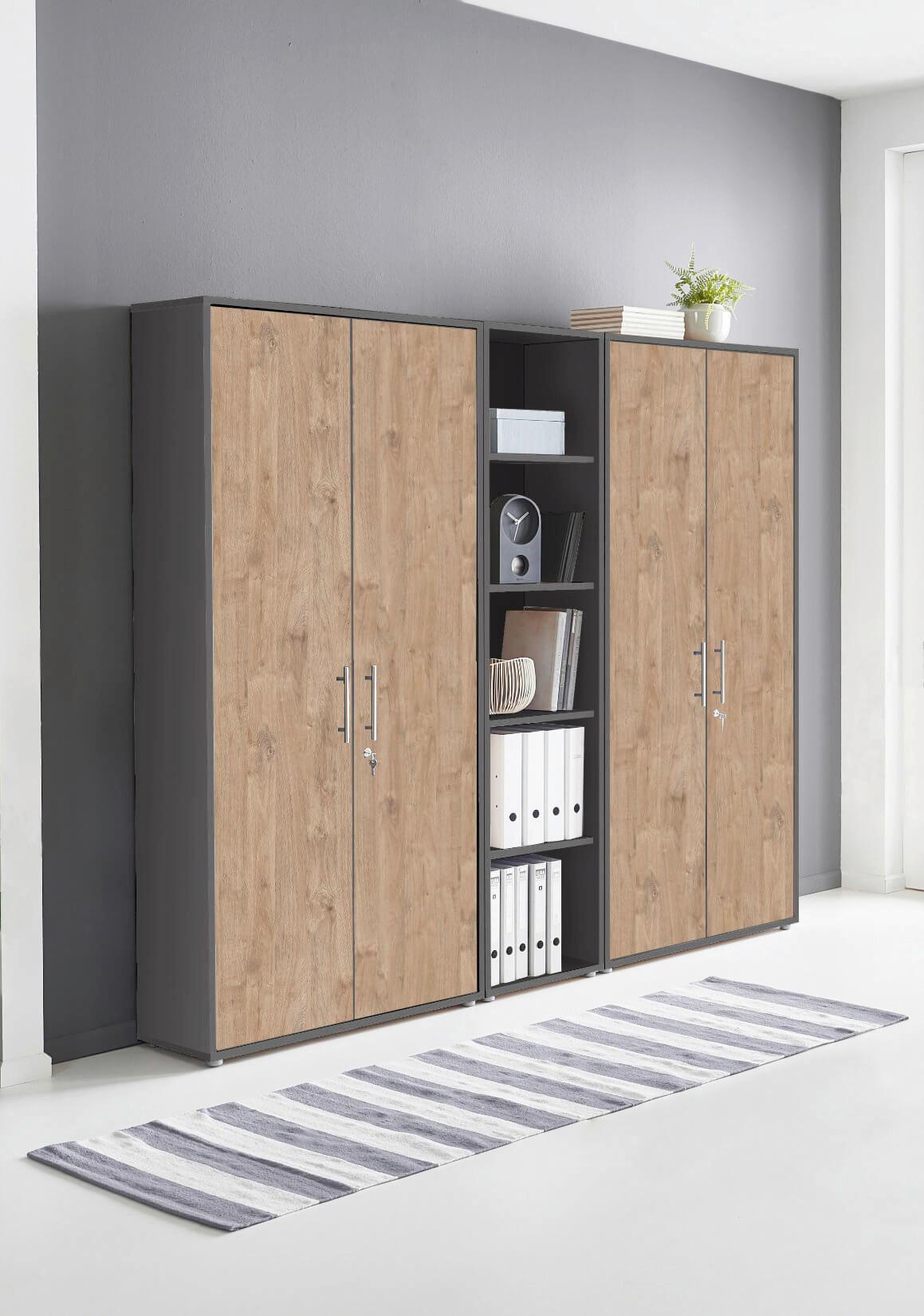 AKTENSCHRANK OFFICE EDITION - SW SET 10 - Eichefarben/Anthrazit, MODERN, Holzwerkstoff (212,9/185,6/33cm) - MID.YOU