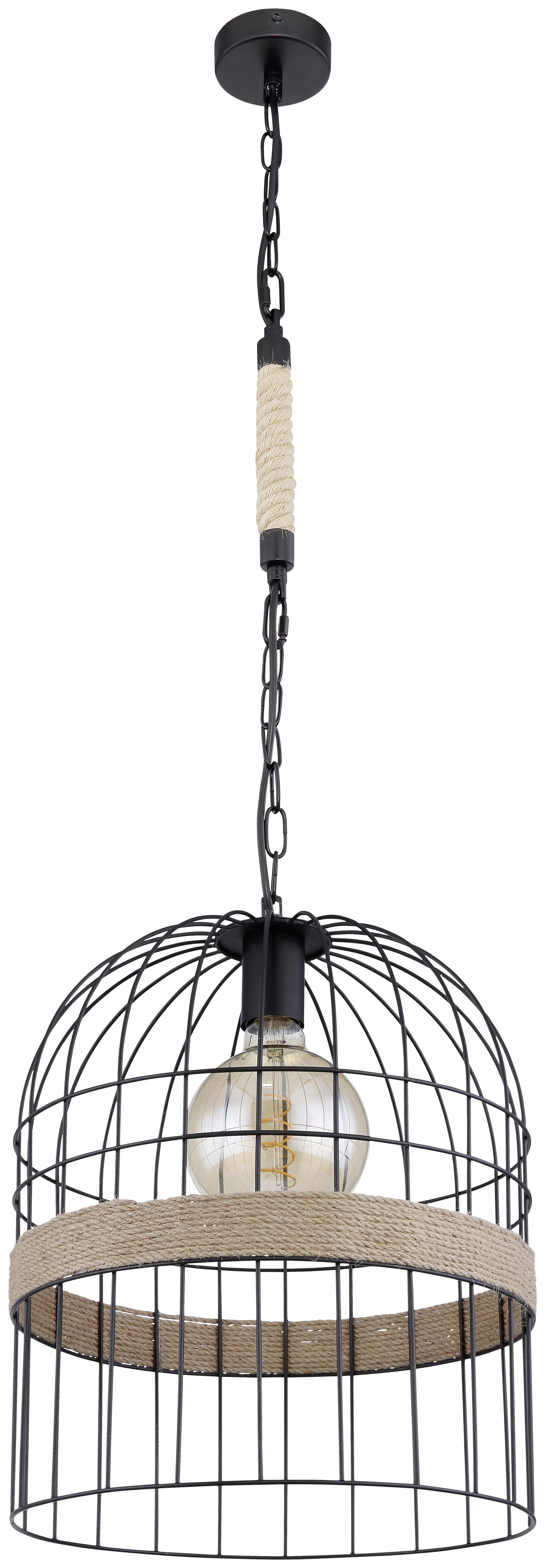 Hängeleuchte Halia Ø ca. 35cm max. 60 Watt - Schwarz/Braun, Natur, Naturmaterialien/Metall (35/140cm) - Globo