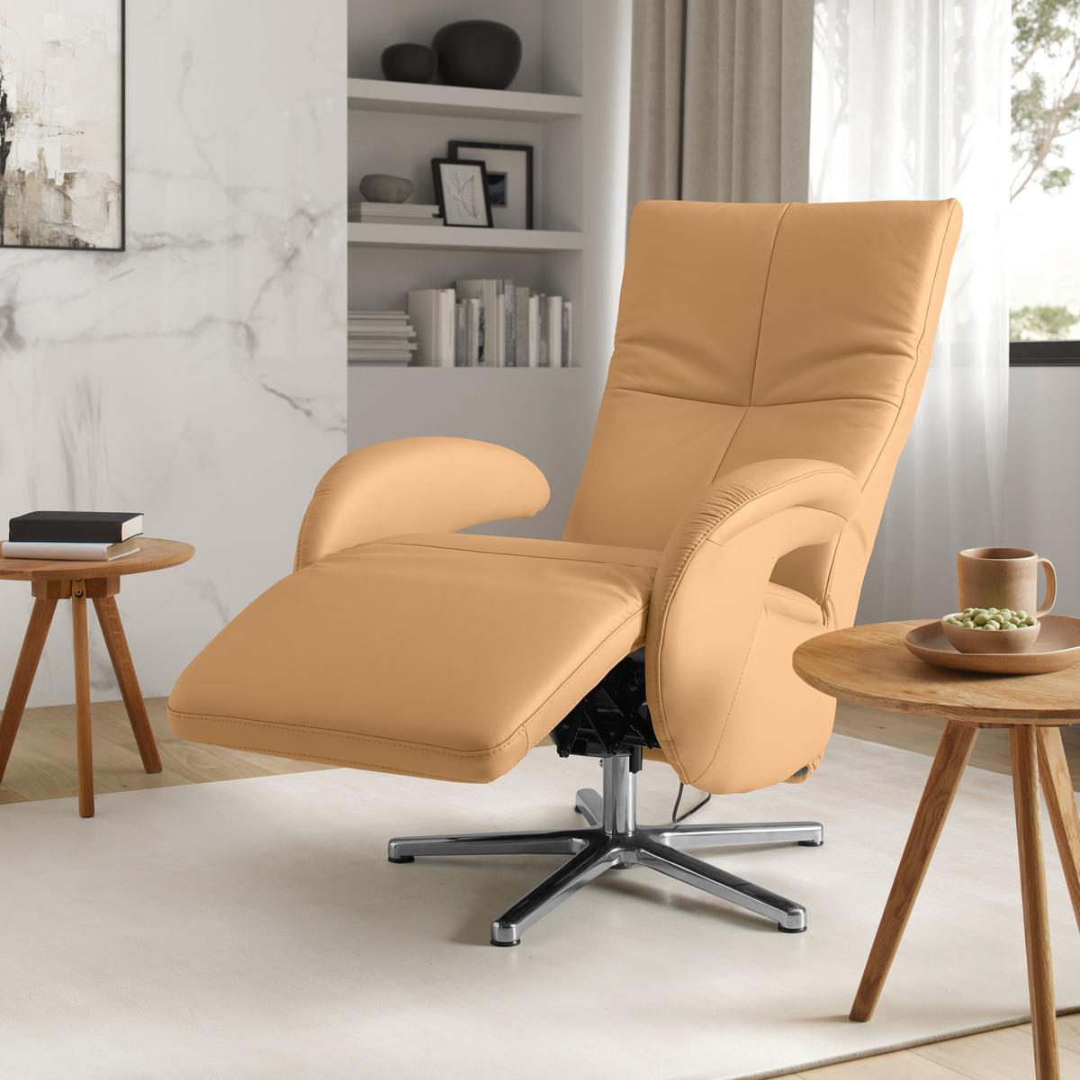Relaxsessel Sitting 2 Cappuccino - Chromfarben/Cappuccino, MODERN, Leder (70/111/80cm) - Premium Living