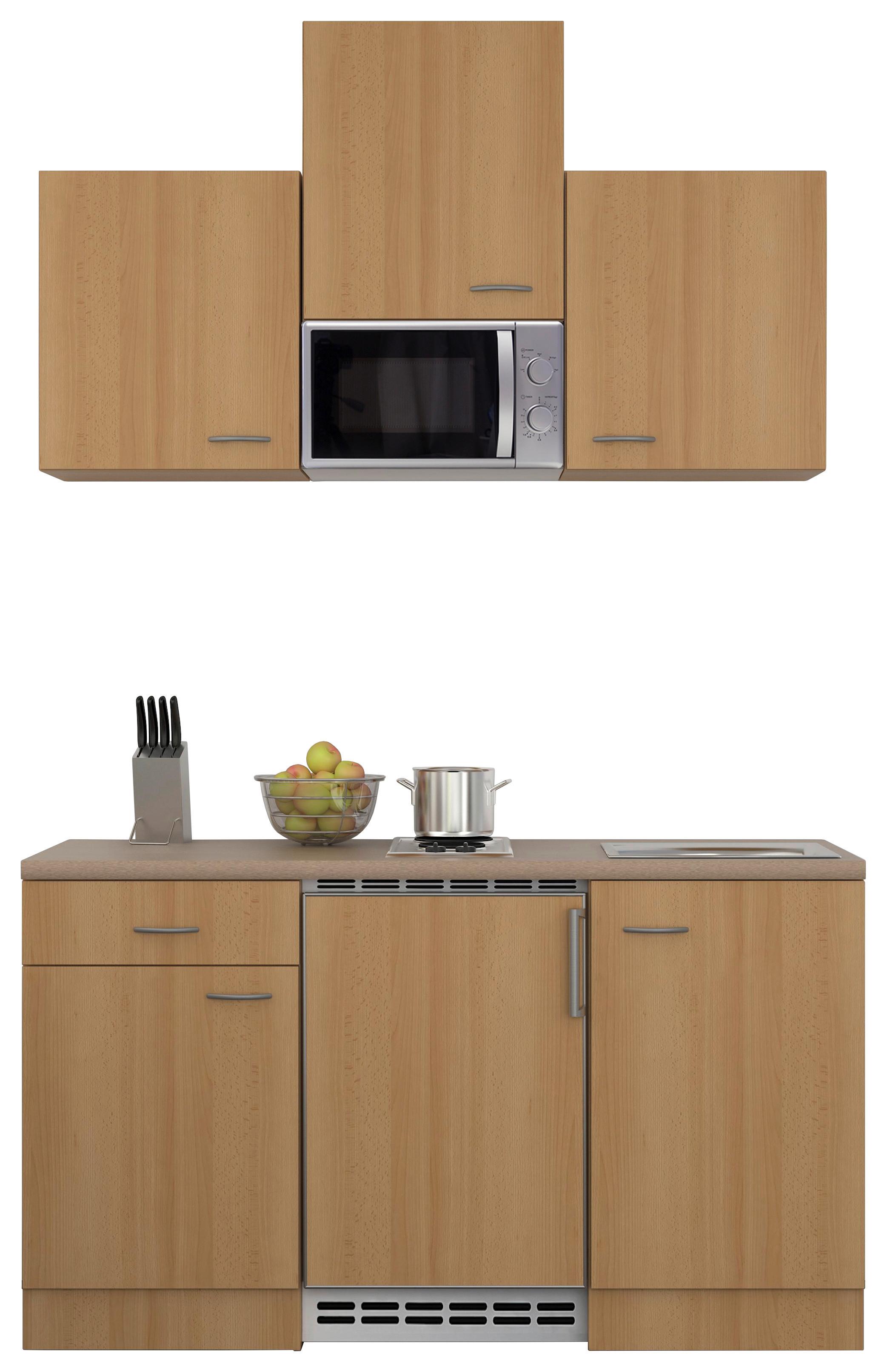Majhna Kuhinja Z Aparati Nano, Barva Bukve - barve nerjavečega jekla/barve bukve, Moderno, umetna masa/leseni material (150cm) - FlexWell