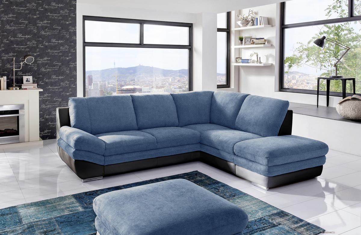 Wohnlandschaft in Blau/Schwarz ´NARDO´ - Blau/Chromfarben, MODERN, Textil/Metall (264/221cm) - MID.YOU