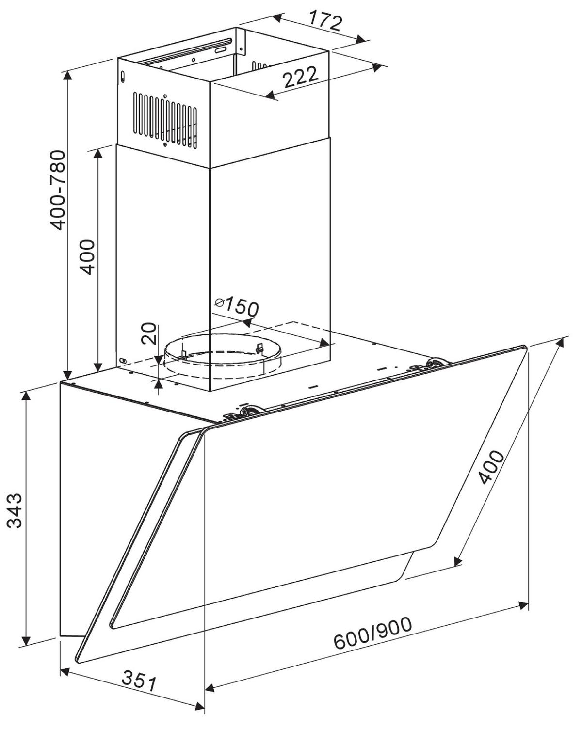 Kuhinjska Napa Selena, 60cm - bela, Trend, kovina/steklo (60/74-112/31,3cm) - Respekta