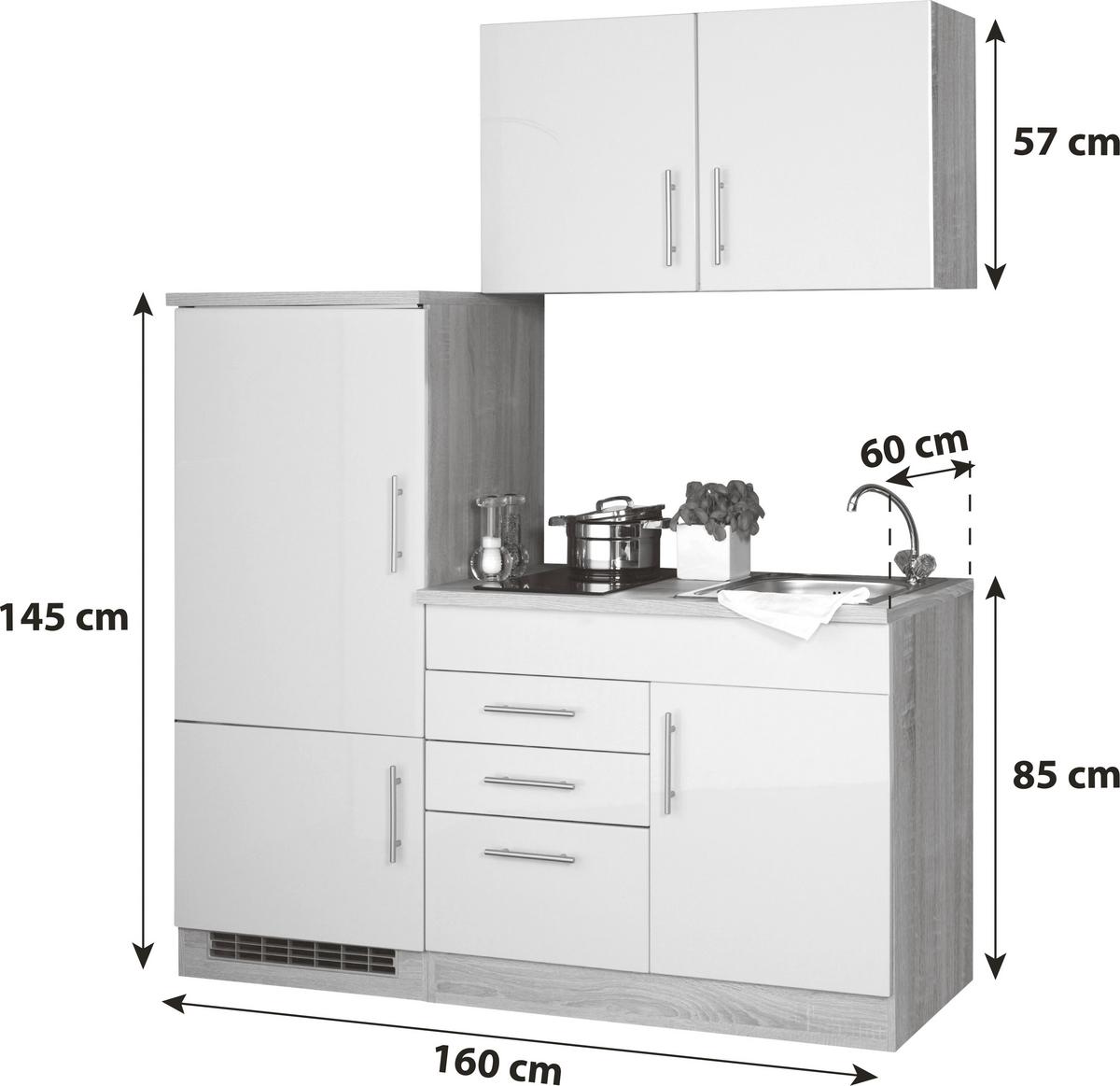 Küchenblock Toronto I m. Geräten Creme/Eichefarben - Chromfarben/Eichefarben, MODERN, Holzwerkstoff/Metall (160cm) - Held