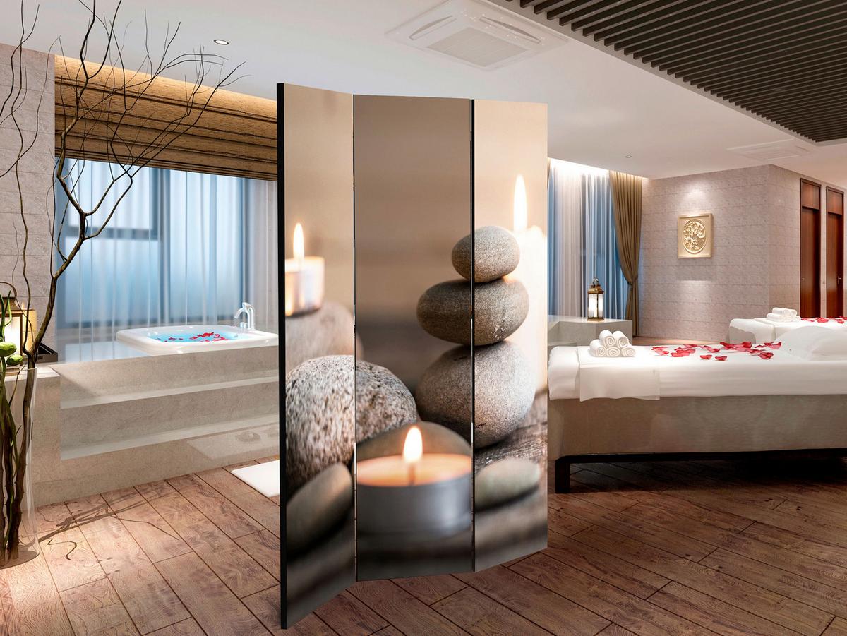 Paravan Rest, 3-Delni, Dvostranski - bež/svetlo siva, Basics, tekstil/les (135/172/3cm) - artgeist