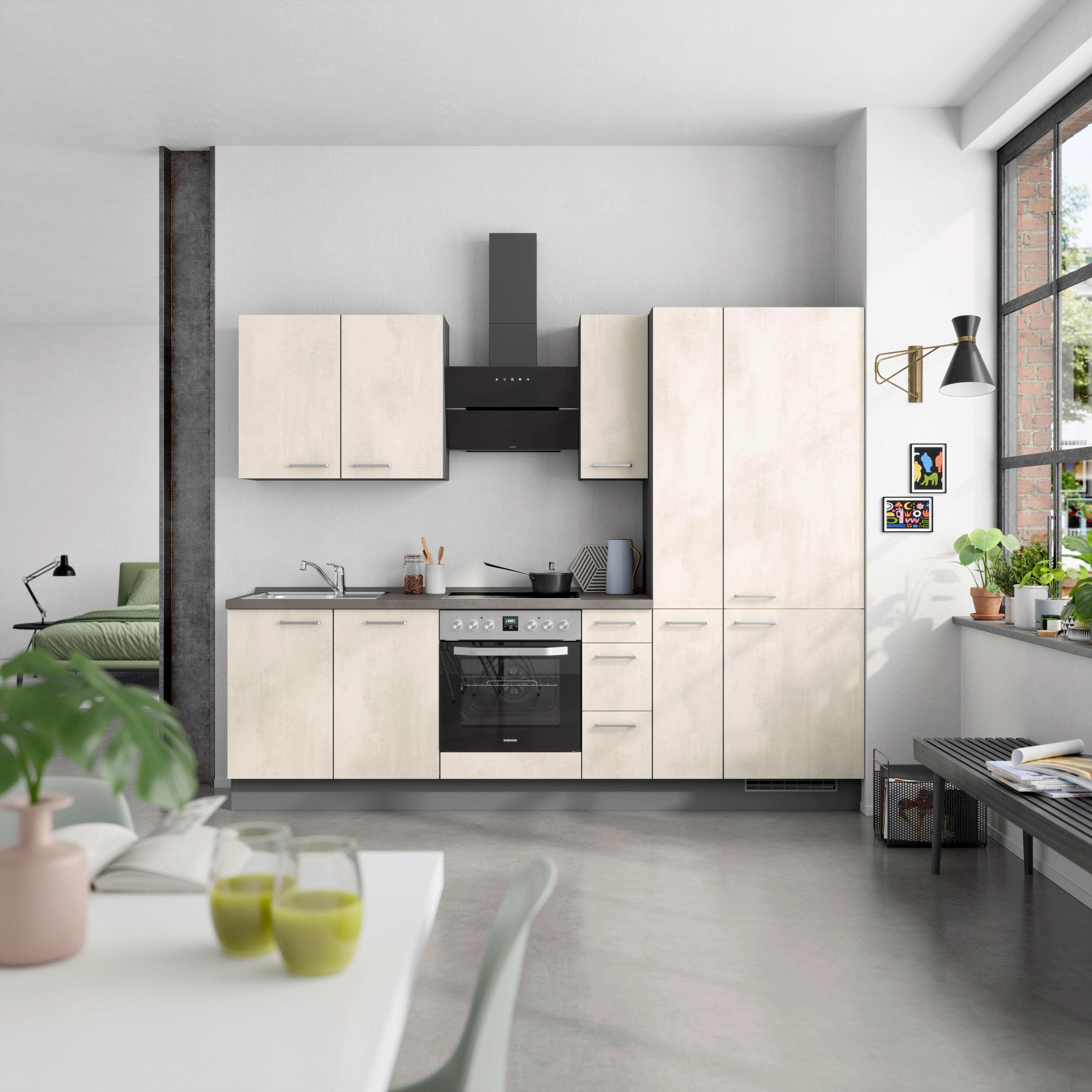 Küchenblock Riva High m. Geräten Weiß - Schieferfarben/Edelstahlfarben, MODERN, Holzwerkstoff/Metall (270cm) - Nobilia