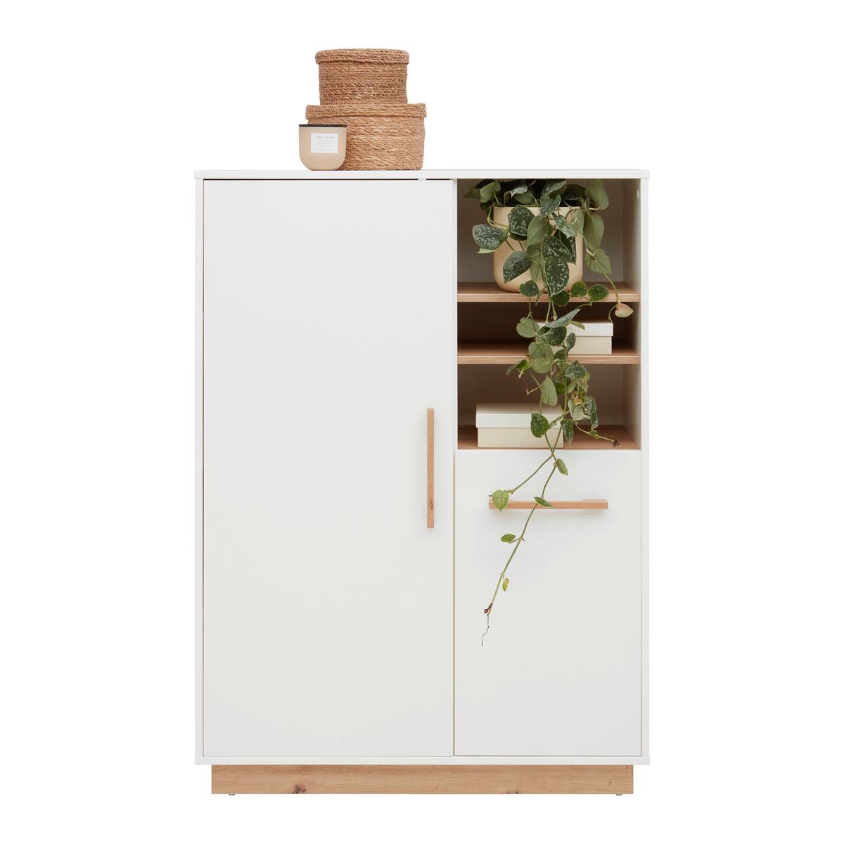 Highboard Luna White in Weiß ca. 93x130x40cm - Weiß/Eiche Artisan, KONVENTIONELL, Holzwerkstoff (93/130/40cm) - Roba