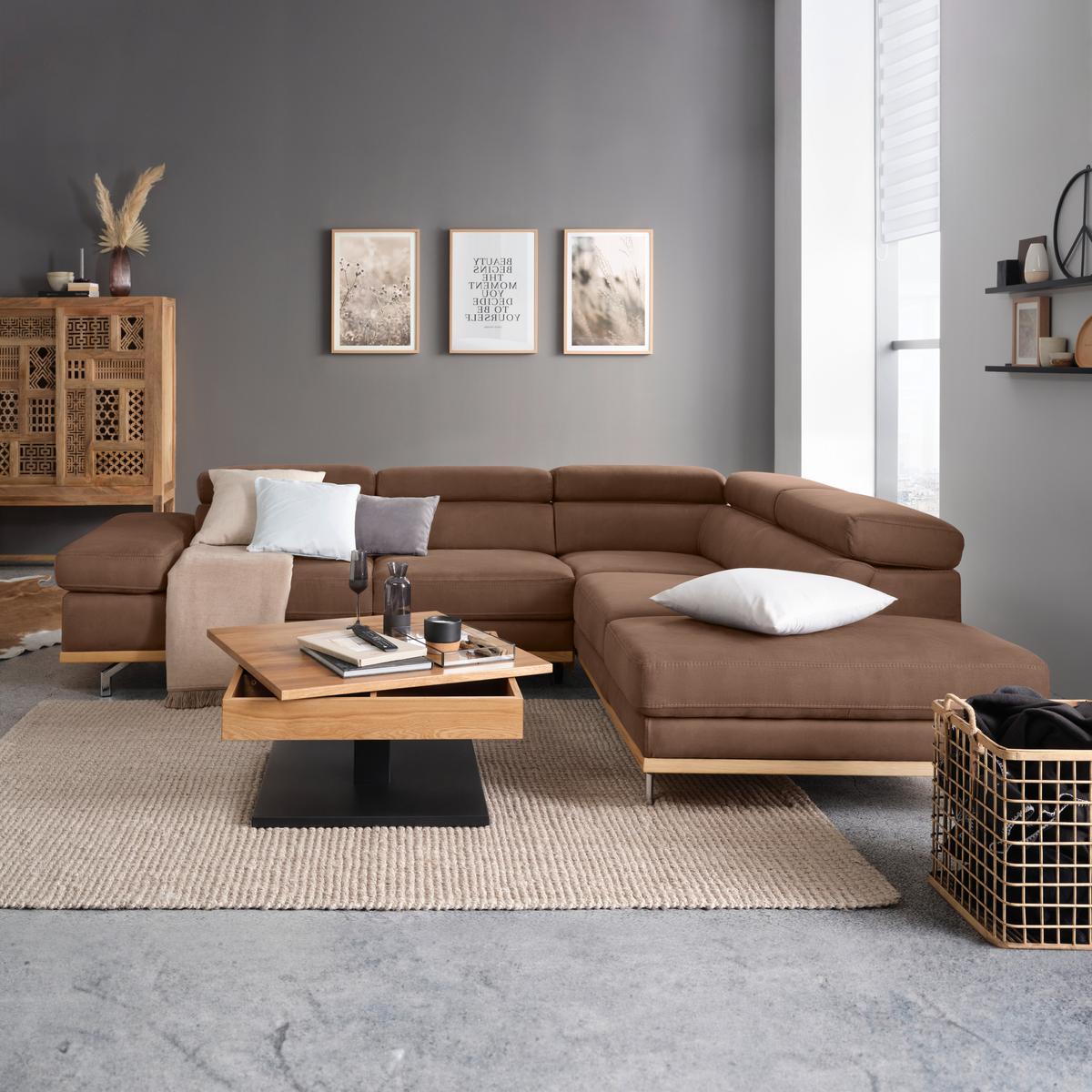 Wohnlandschaft Carmen in Braun mit Bettfunktion - Chromfarben/Braun, KONVENTIONELL, Holz/Textil (292/93/226cm) - Based