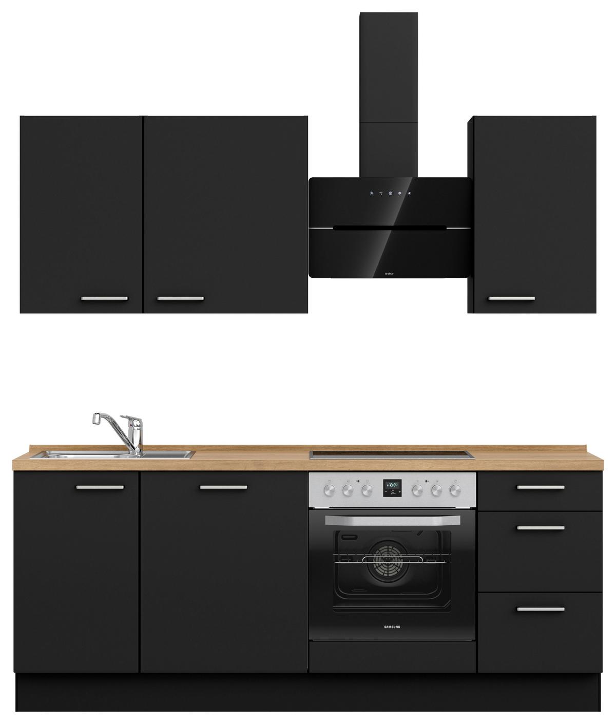 Küchenblock Touch High m. Geräten Schwarz - Edelstahlfarben/Eichefarben, MODERN, Holzwerkstoff/Metall (210cm) - Nobilia