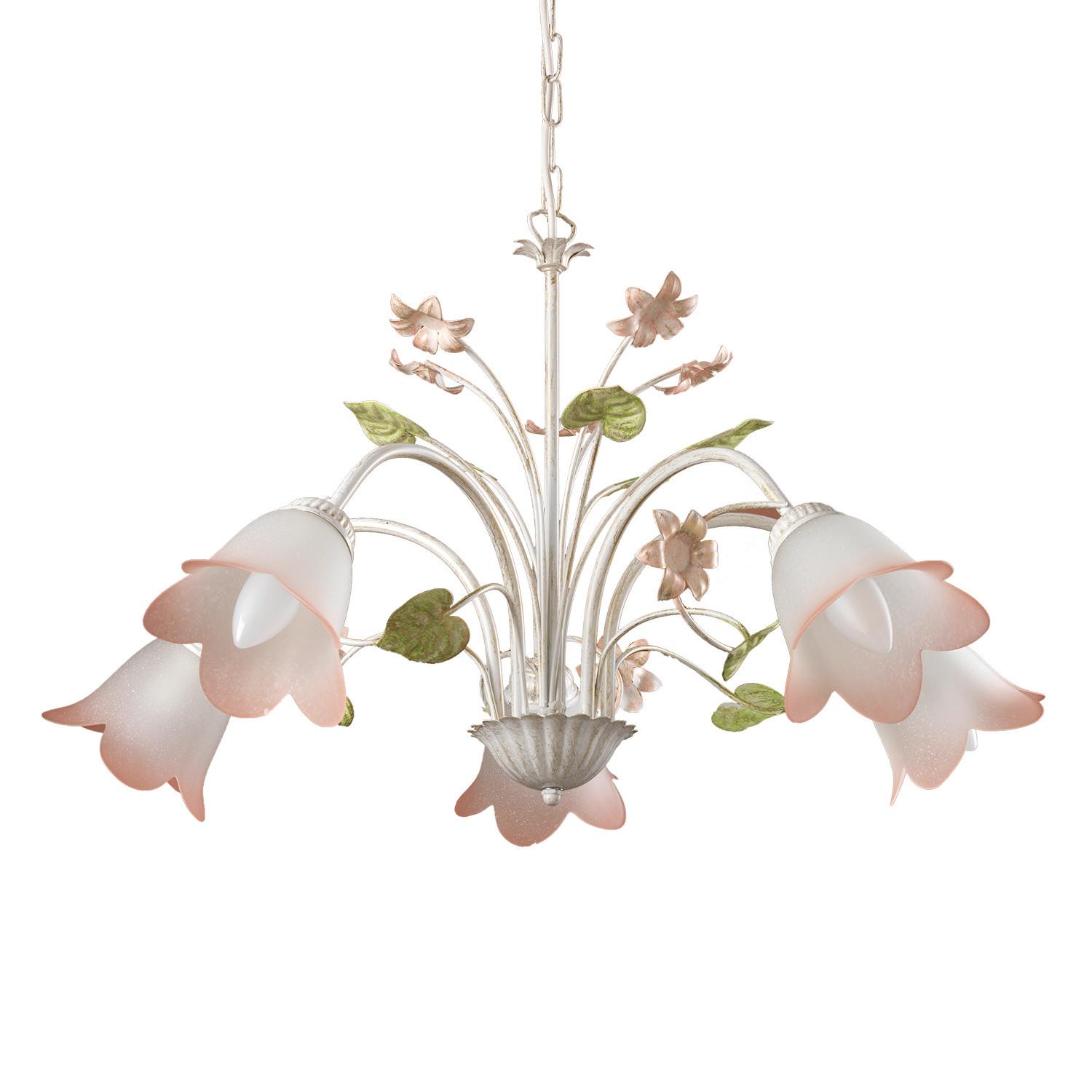 Kronleuchter Botton d'oro Weiß/Pink max. 6 Watt - Pink/Weiß, KONVENTIONELL, Glas/Metall (65/65/100cm)