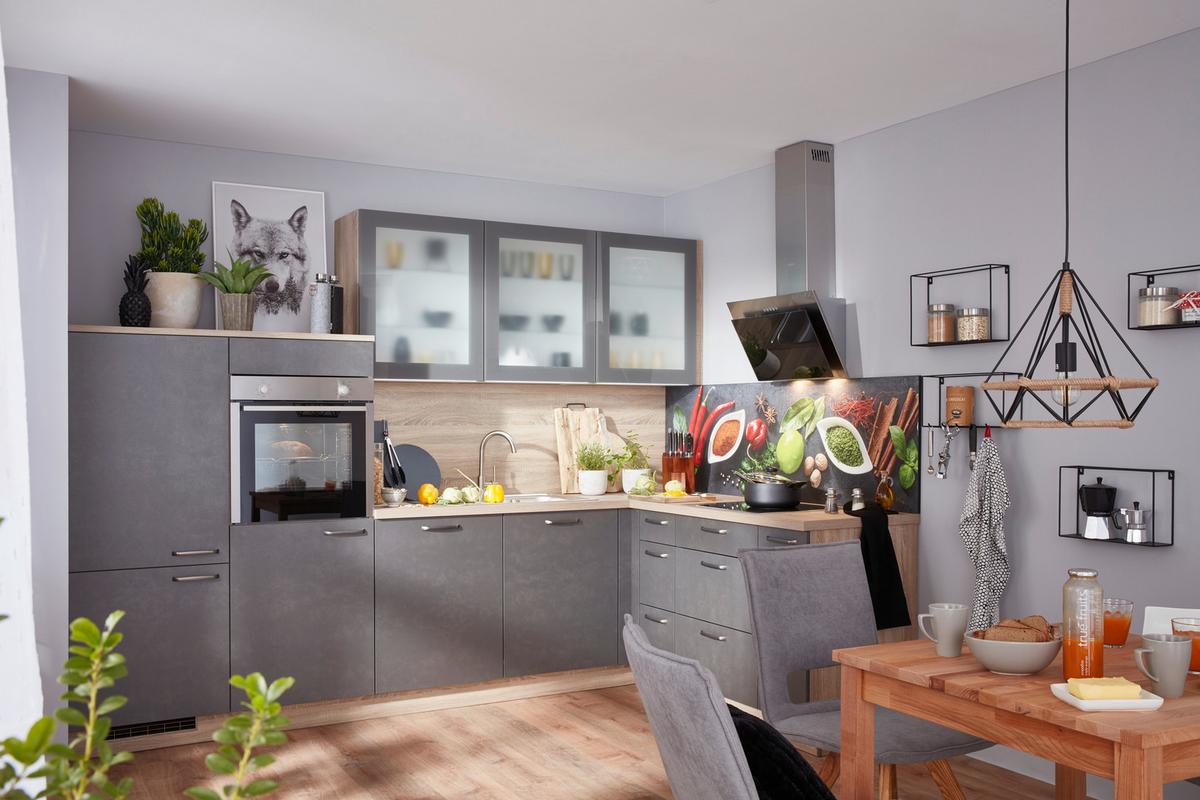 Kutna Blok Kuhinja Base - tamno siva/boje hrasta, Moderno, drvni materijal (305/186cm) - Express-Kuechen