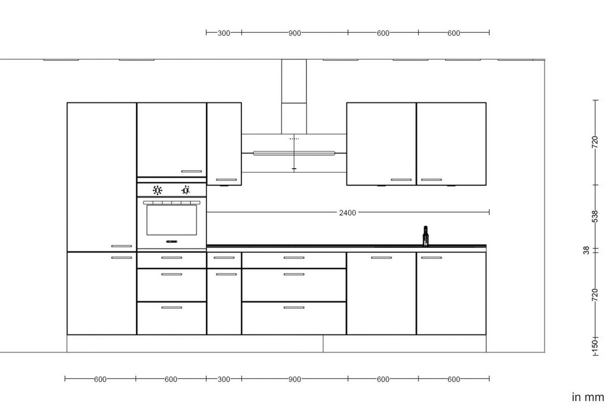 Küchenblock Cascada High m. Geräten Grau - Eiche dunkel/Schwarz, MODERN, Holzwerkstoff/Metall (360cm) - Nobilia