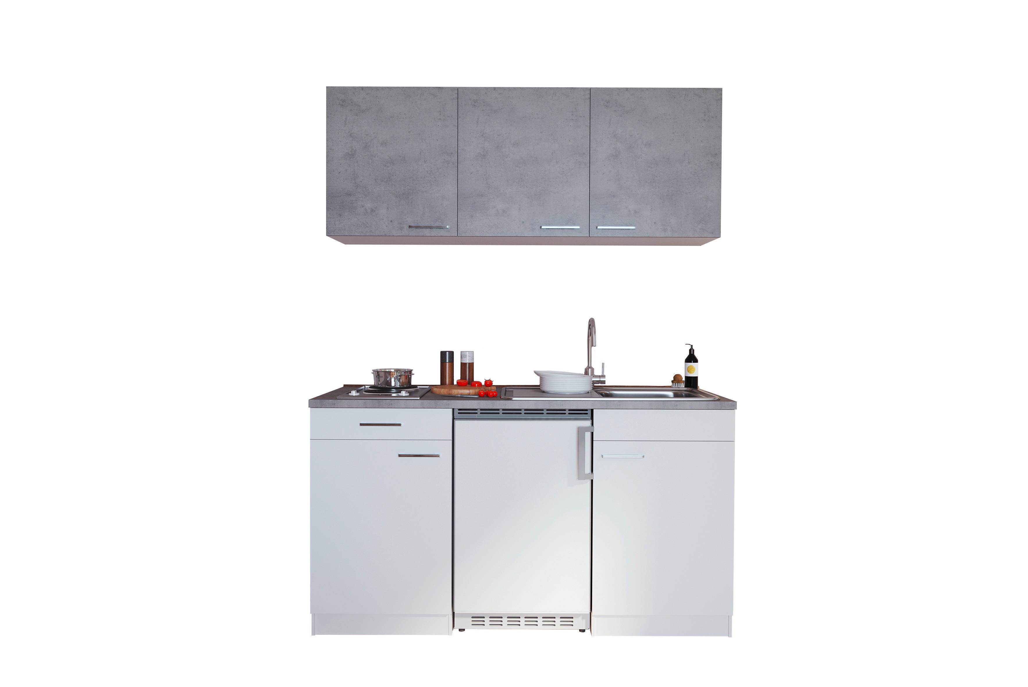 Miniküche Economy m. Geräten B: ca. 150cm Grau/Weiß - Alufarben/Weiß, KONVENTIONELL, Holzwerkstoff/Kunststoff (150cm) - Respekta