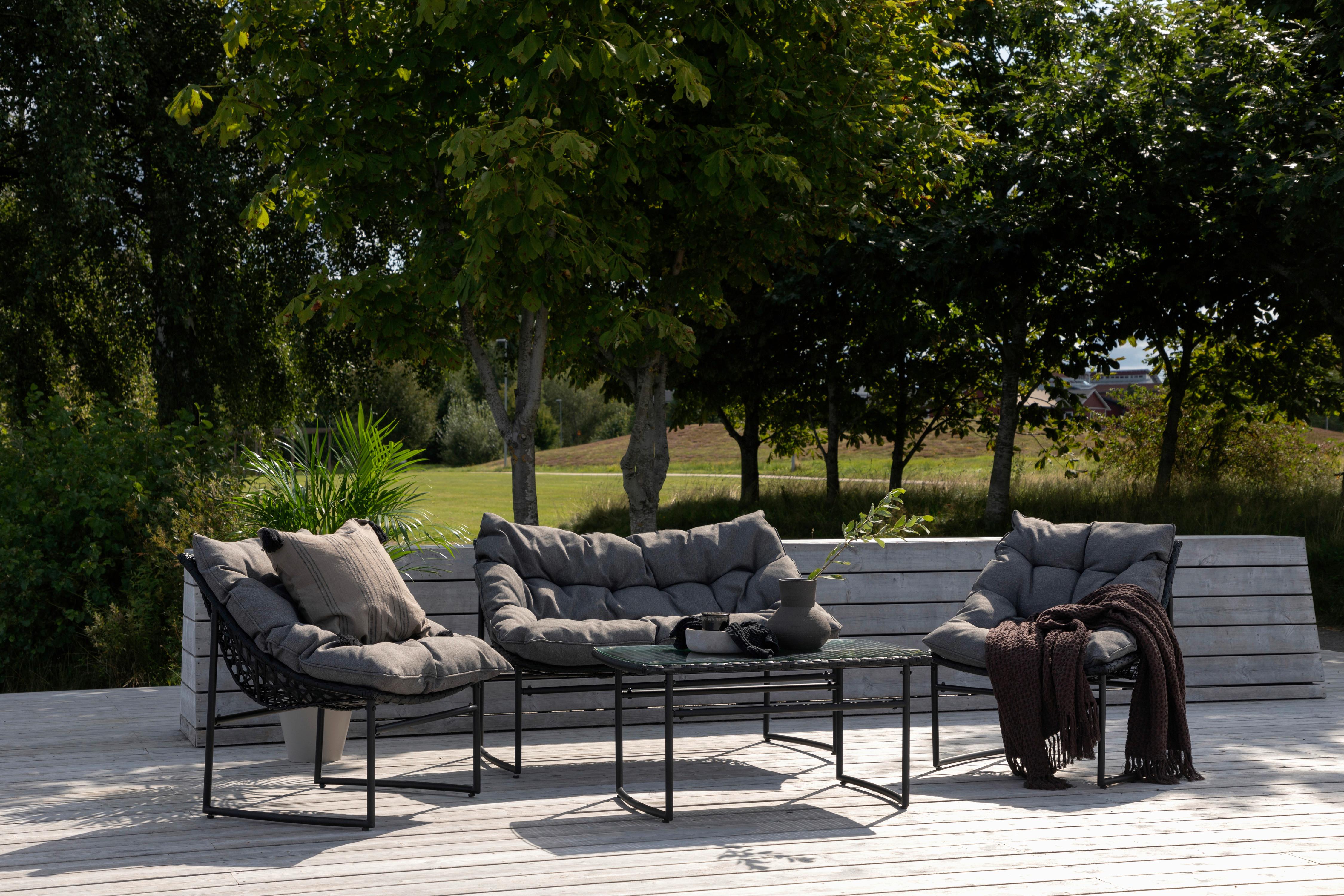 Loungegarnitur Tina 4-tlg. Grau/Schwarz - Schwarz/Grau, KONVENTIONELL, Kunststoff/Textil - Gardenson