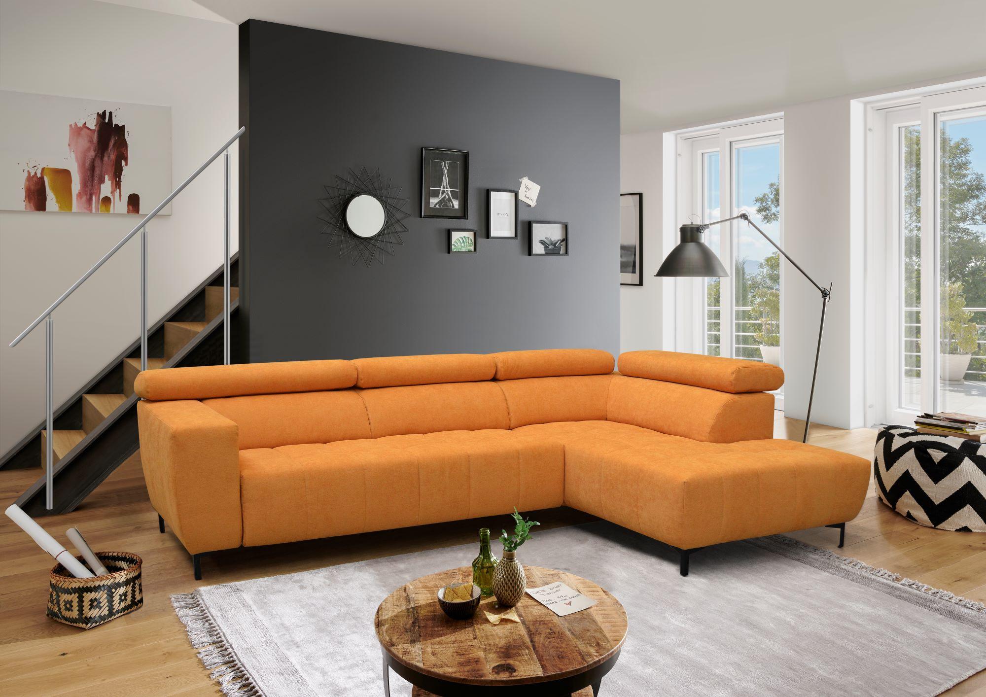 Kutna Garnitura Tarragona - narančasta/crna, Moderno, tekstil (295/201cm) - Premium Living