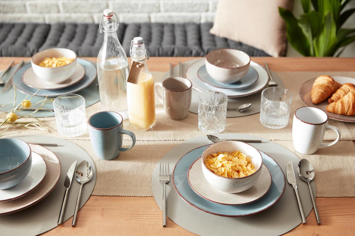 Kombiservice Kelly aus Steinzeug, 24-teilig - Blau/Weiss, Modern, Keramik - Modern Living