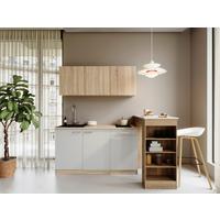 Miniküche Ingrid m. Gerät ca. 150cm Weiß - Eichefarben/Alufarben, Design, Holzwerkstoff/Kunststoff (150cm) - Respekta