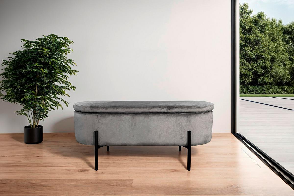 Sitzbank Nova Grau Samt - Schwarz/Grau, Design, Textil/Metall (95/42/37,5cm) - MID.YOU