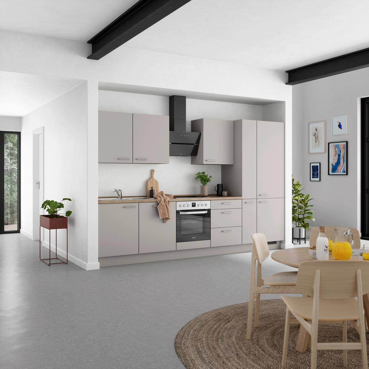 Küchenblock Touch High m. Geräten Grau - Eiche dunkel/Edelstahlfarben, MODERN, Holzwerkstoff/Metall (330cm) - Nobilia