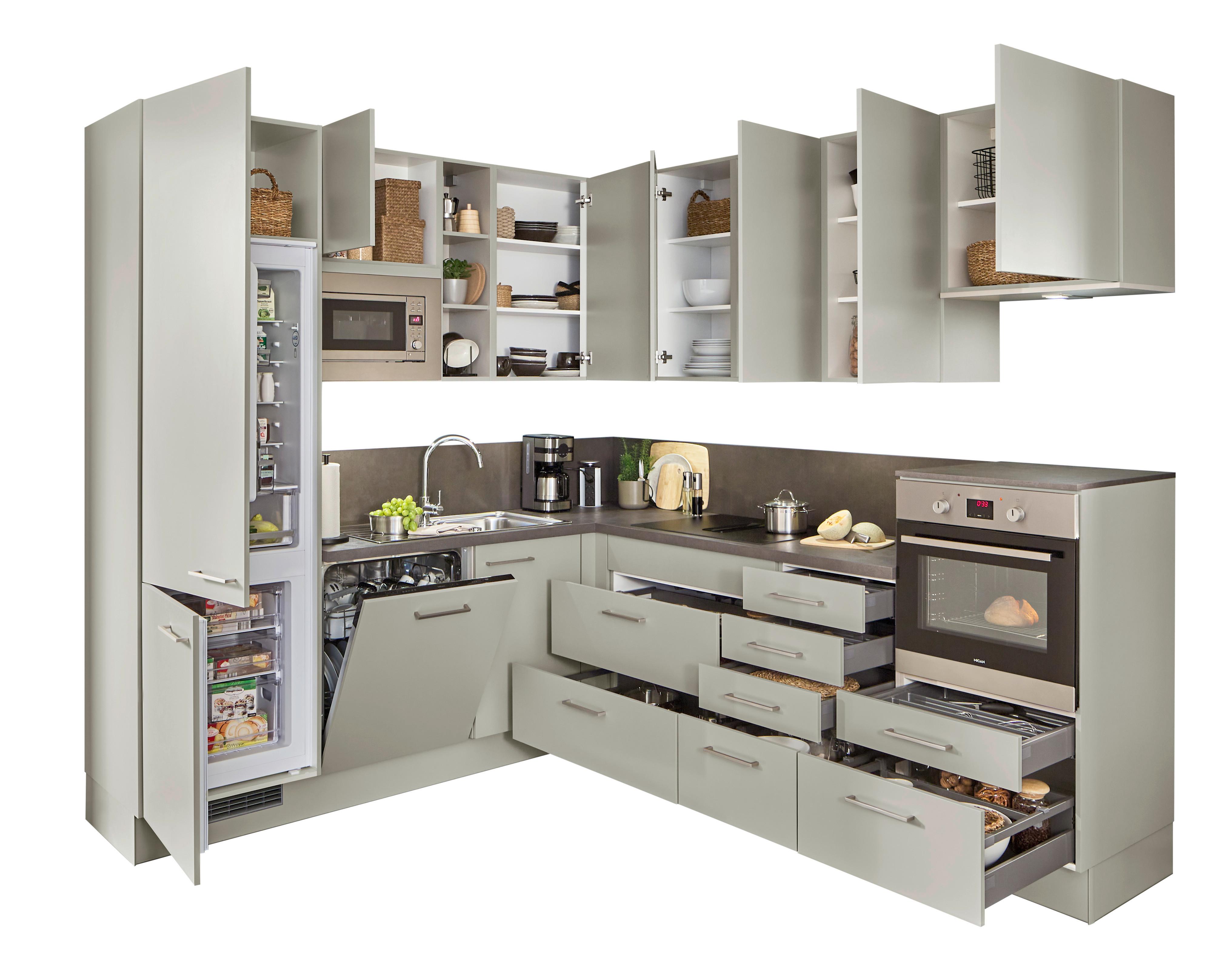 Eckküche IP1200 ohne Geräte, Kieselgrau - Grau, Holzwerkstoff (235/265cm) - Impuls