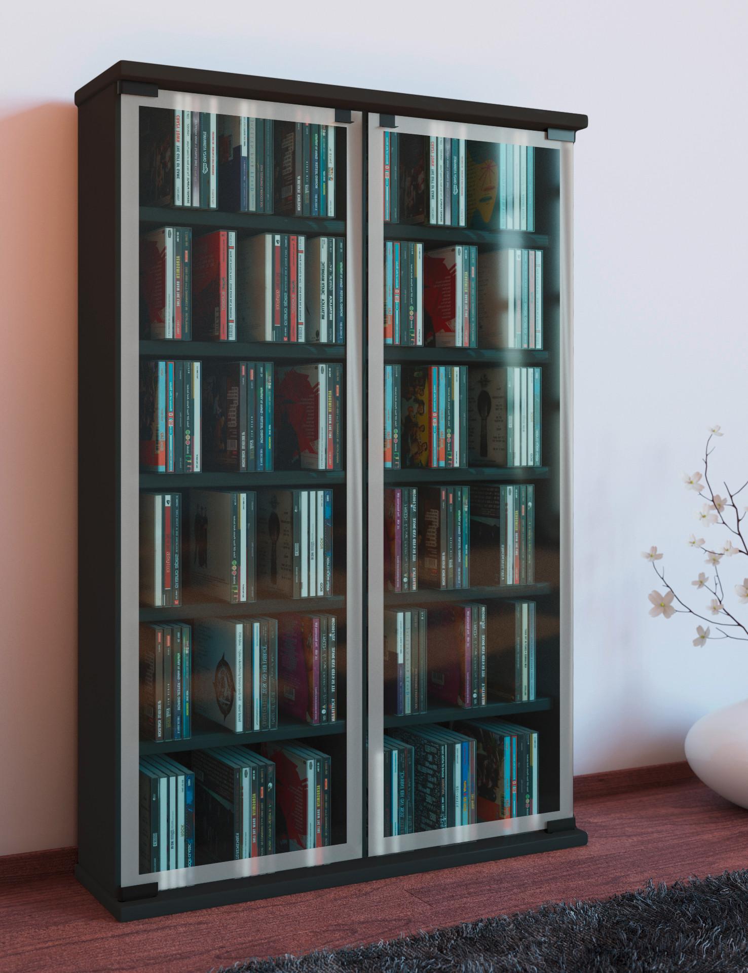 CD-Regal Galerie in Schwarz, B: 60 cm - Schwarz, KONVENTIONELL, Glas/Holzwerkstoff (60/92/18cm) - MID.YOU