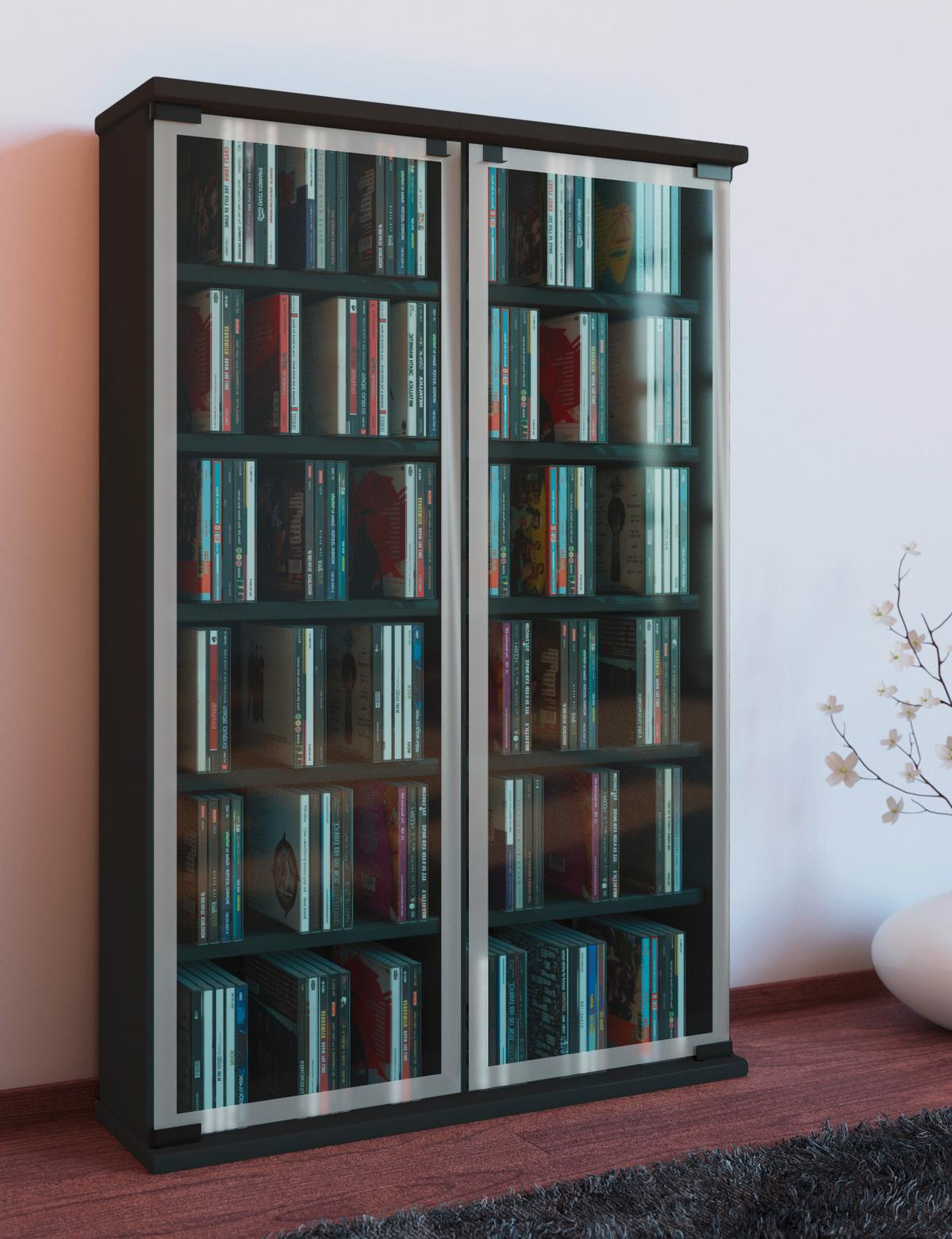 CD-Regal Galerie in Schwarz, B: 60 cm - Schwarz, KONVENTIONELL, Glas/Holzwerkstoff (60/92/18cm) - MID.YOU