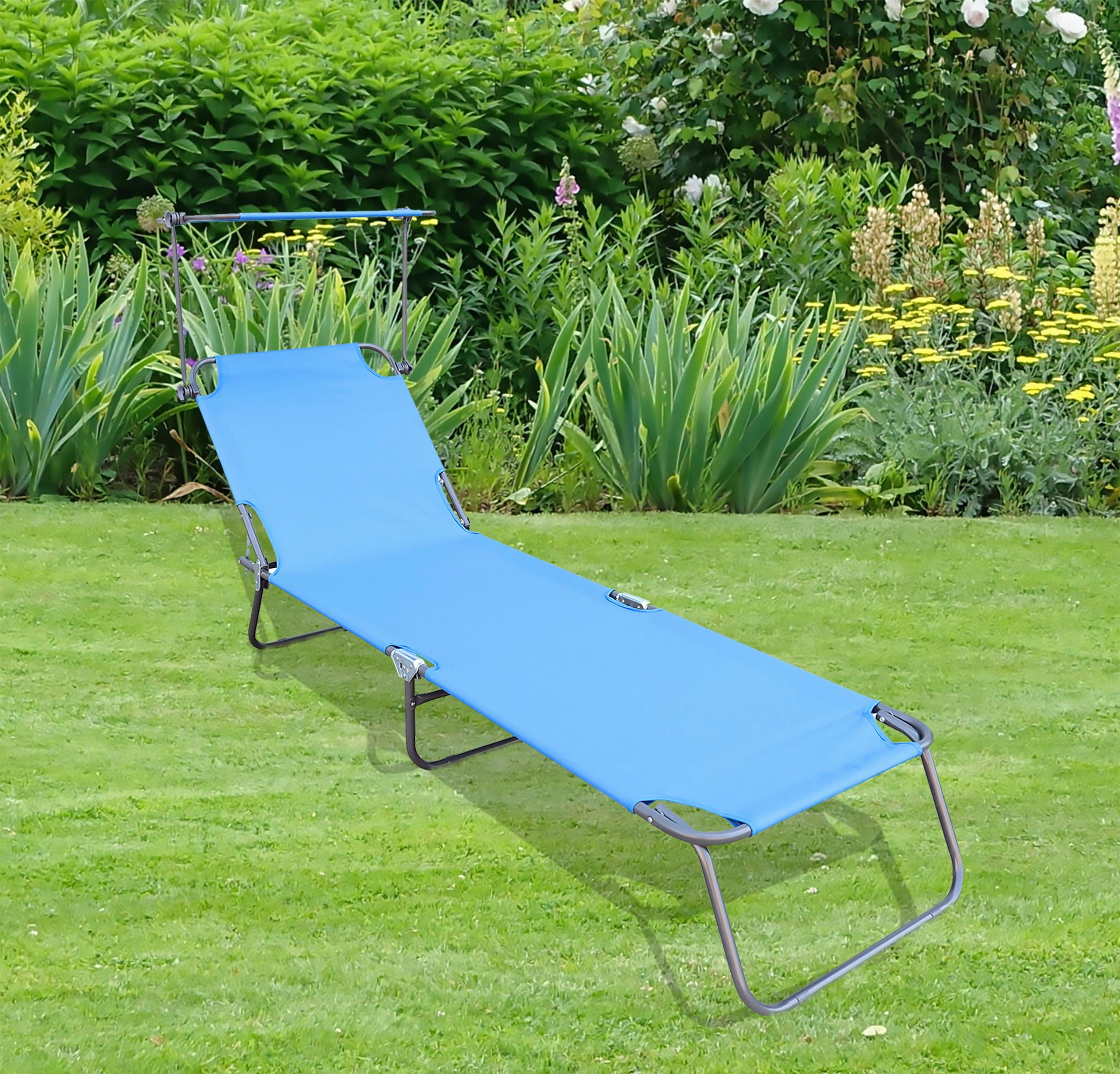 Dreibeinliege Blau - Blau, Basics, Textil/Metall (55/24/185cm) - Ambia Garden