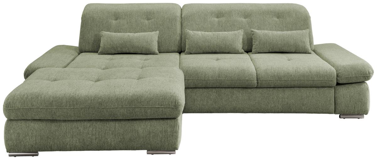 Wohnlandschaft Dalida Grün Chenille - Chromfarben/Grün, Design, Textil/Metall (196/300cm) - Livetastic