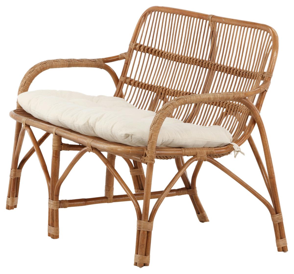 Loungsofa Nella Rattan ca. 130x93x82 cm - Weiß/Naturfarben, KONVENTIONELL, Holz (130/93/82cm) - Gardenson