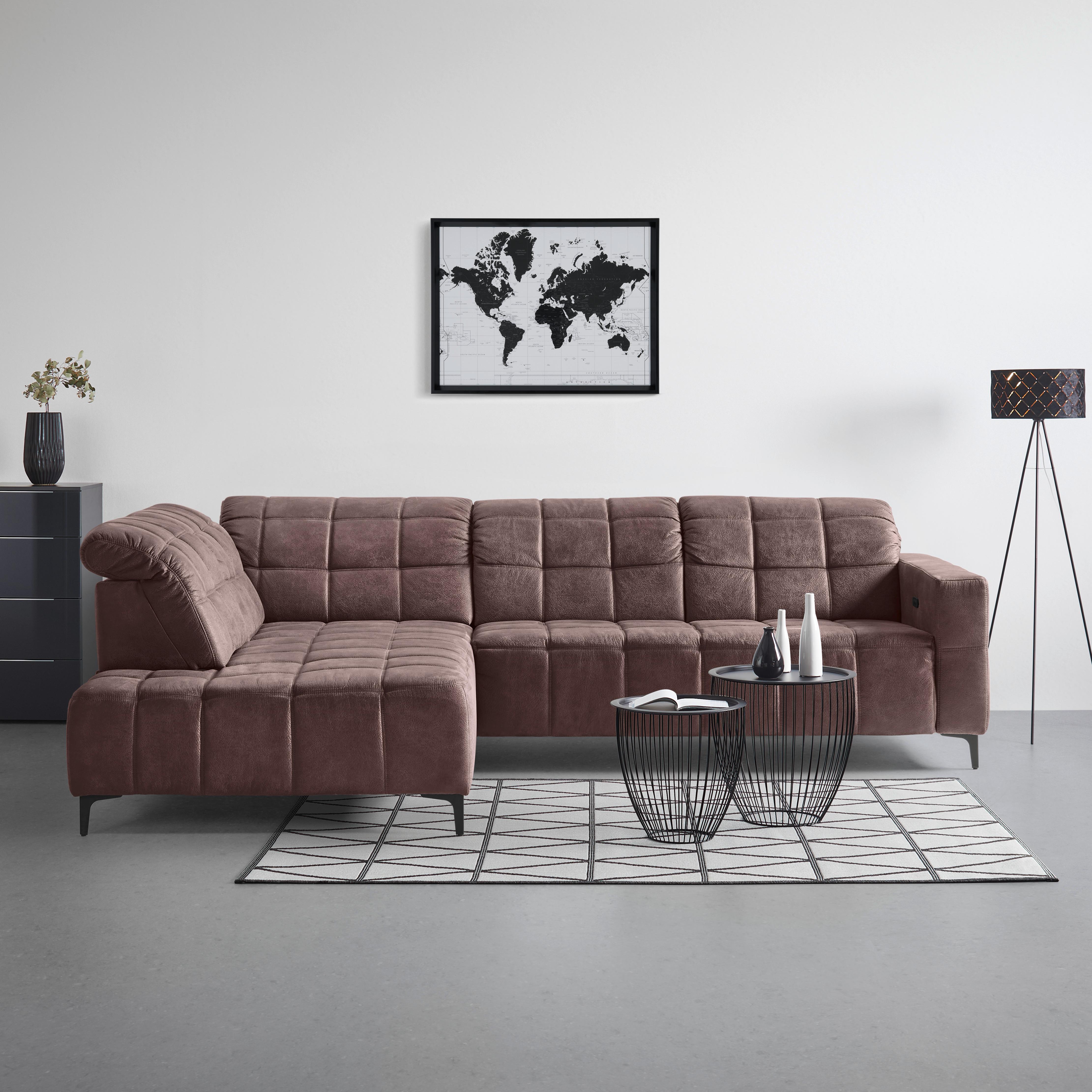 Ecksofa Panama links Braun - Schwarz/Braun, KONVENTIONELL, Textil/Metall (216/89-102/304cm) - Premium Living