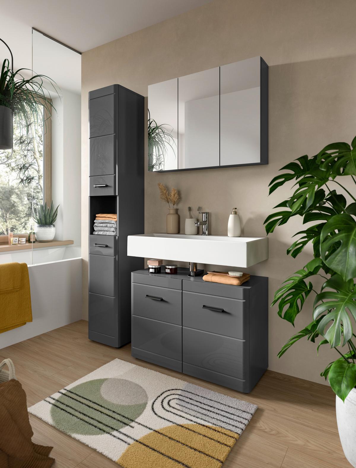 Spiegelschrank Soft ca. 80x60x15 cm Grau - MODERN, Glas/Holzwerkstoff (80/60/15cm) - MID.YOU