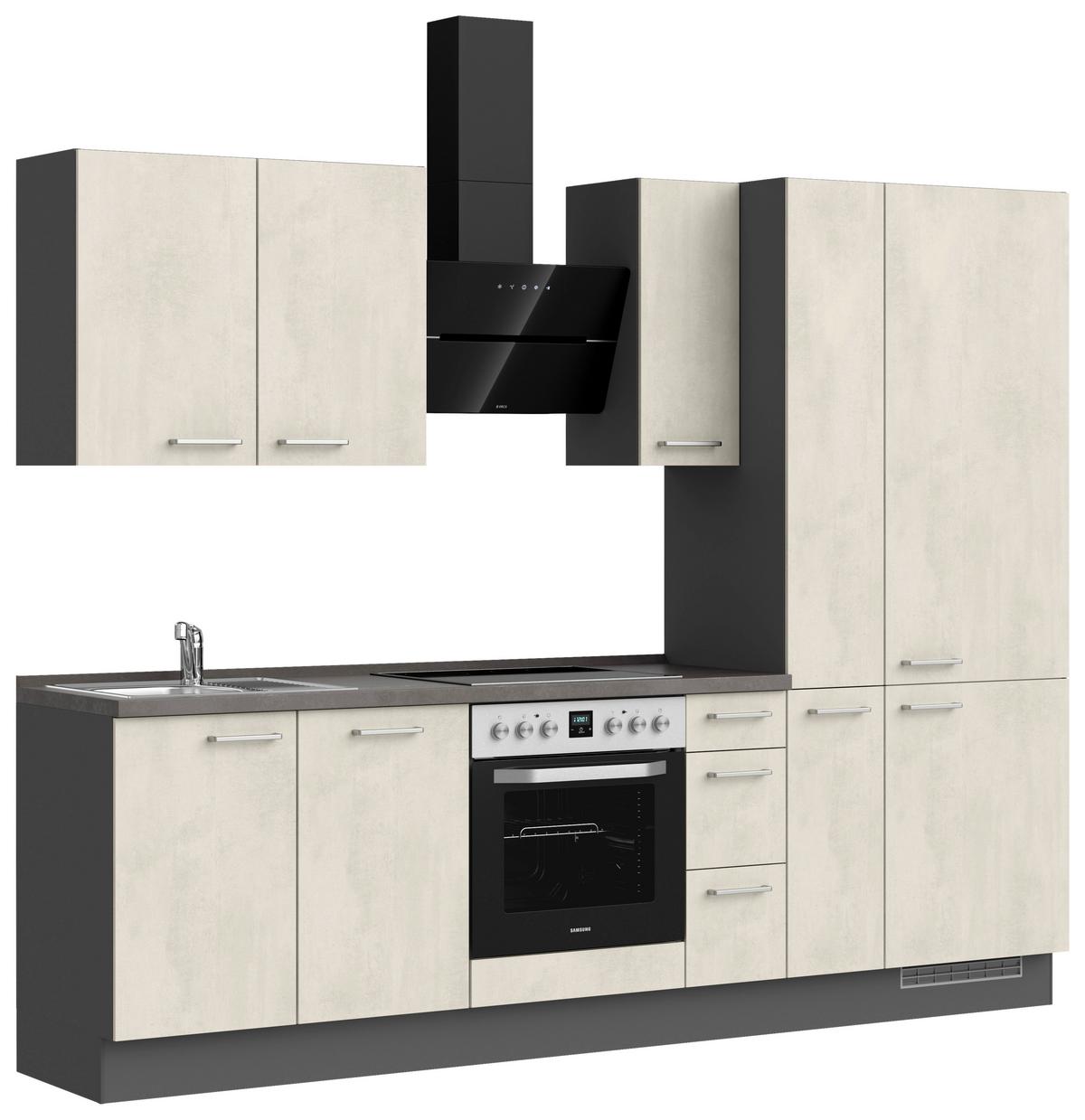 Küchenblock Riva High m. Geräten Weiß - Schieferfarben/Edelstahlfarben, MODERN, Holzwerkstoff/Metall (270cm) - Nobilia